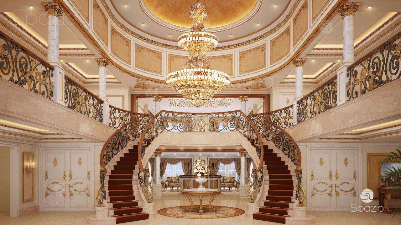 Luxurious double staircase coined by experienced engineers and architects in a royal house in the UAE