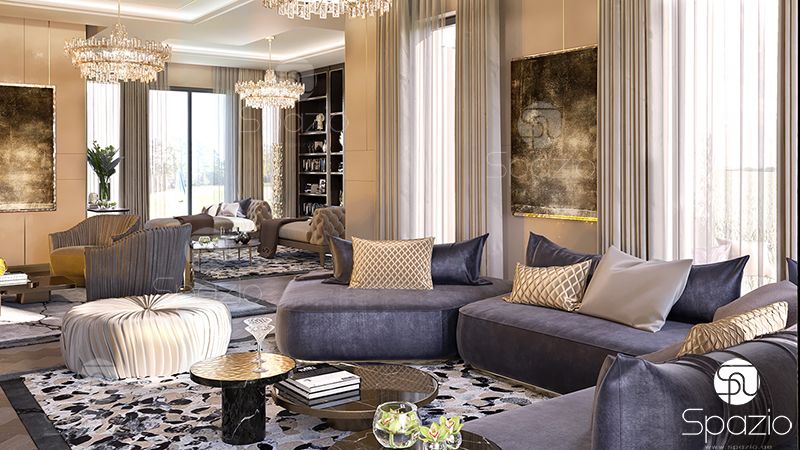 Family living room decoration in Roberto Cavalli style