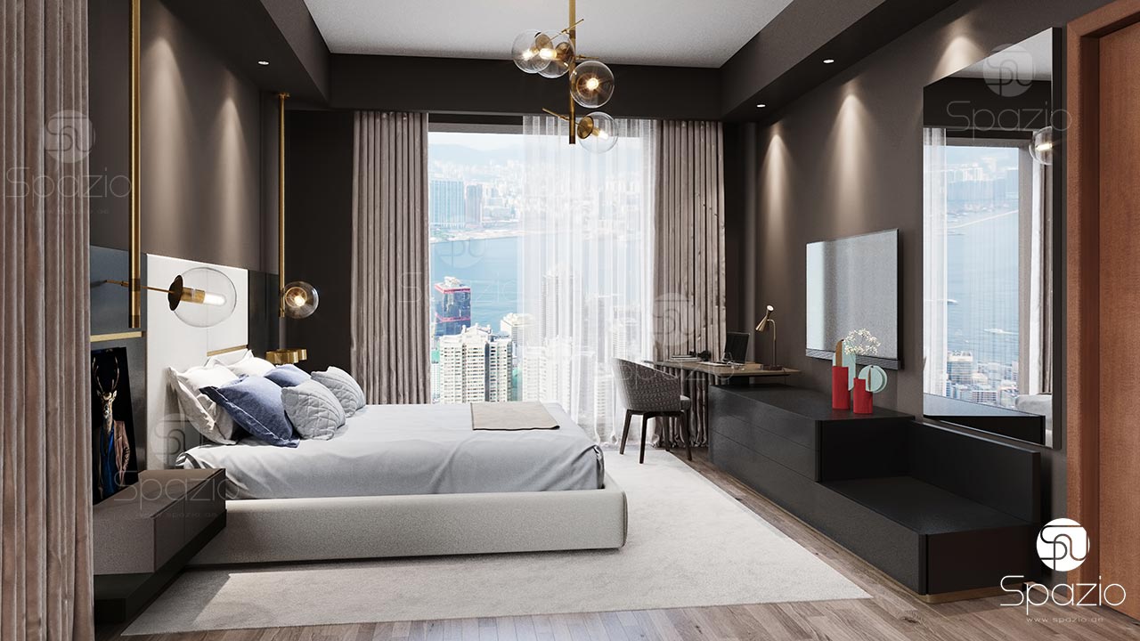 A stylish bedroom for a man.