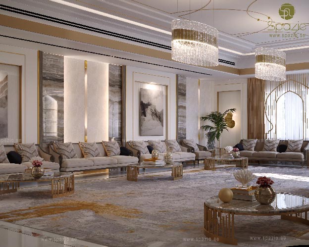 Lux modern Arabic Majlis with traditional decorations