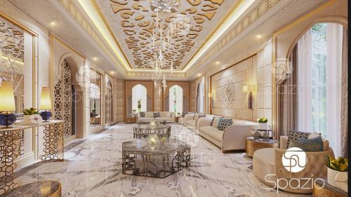 Magnificence arab interior of a sitting in yellow and gold colors.